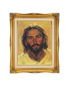 11"x14" Hook: Head of Christ Textured Art in a 15"x18" Ornate Antiqued Gold Frame with Inner Linen Border