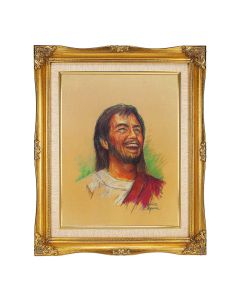 11"x14" Segura: Laughing Jesus Textured Art in a 15"x18" Ornate Antiqued Gold Frame with Inner Linen Border