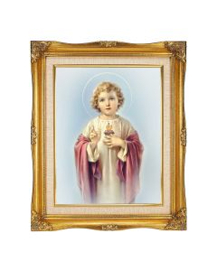 11"x14" Child Sacred Heart Textured Art in a 15"x18" Ornate Antiqued Gold Frame with Inner Linen Border