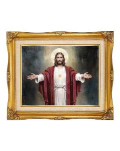  11"x14" Chambers: Welcoming Jesus Textured Art in a 15"x18" Ornate Antiqued Gold Frame with Inner Linen Border