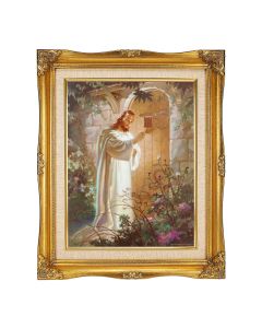 11"x14" Sallman: Christ Knocking Textured Art in a 15"x18" Ornate Antiqued Gold Frame with Inner Linen Border
