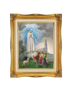 11"x14" Our Lady of Fatima Textured Art in a 15"x18" Ornate Antiqued Gold Frame with Inner Linen Border