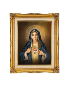 11"x14" Simeone: Immaculate Heart of Mary Textured Art in 15"x18" Ornate Antiqued Gold Frame with Inner Linen Border