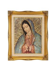 11"x14" O.L. of Guadalupe  Textured Art in a 15"x18" Ornate Antiqued Gold Frame with Inner Linen Border