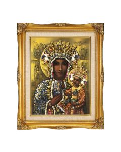 11"x14" Our Lady of Czestochowa Textured Art in a 15"x18" Ornate Antiqued Gold Frame with Inner Linen Border