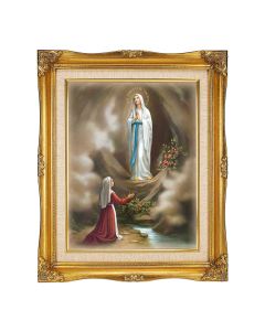 11"x14" Our Lady of Lourdes Textured Art in a 15"x18" Ornate Antiqued Gold Frame with Inner Linen Border