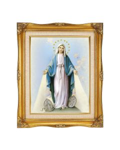 11"x14" O.L. of The Miraculous Medal Textured Art in a 15"x18" Ornate Antiqued Gold Frame with Inner Linen Border
