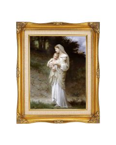 11"x14" Bouguereau: Madonna Divine Innocence Textured Art in a 15"x18" Ornate Antiqued Gold Frame with Inner Linen Border