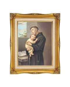 11"x14" St. Anthony Textured Art in a 15"x18" Ornate Antiqued Gold Frame with Inner Linen Border