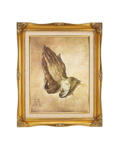 11"x14" Durrer: Praying Hands Textured Art in a 15"x18" Ornate Antiqued Gold Frame with Inner Linen Border