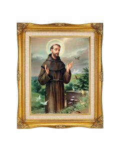 11"x14" St. Francis Textured Art in a 15"x18" Ornate Antiqued Gold Frame with Inner Linen Border