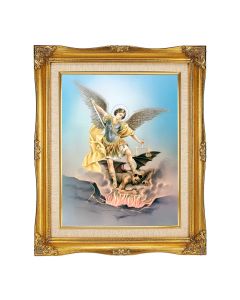 11"x14" St. Michael Textured Art in a 15"x18" Ornate Antiqued Gold Frame with Inner Linen Border
