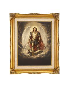 11"x14" St. Michael in Armor Textured Art in a 15"x18" Ornate Antiqued Gold Frame with Inner Linen Border