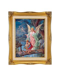11"x14" Guardian Angel Crossing the Bridge Textured Art in 15"x18" Ornate Antiqued Gold Frame with Inner Linen Border