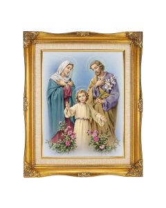 11"x14" Holy Family Textured Art. in a 15"x18" Ornate Antiqued Gold Frame with Inner Linen Border