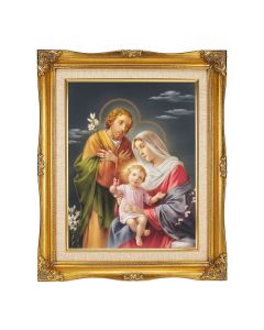 15"x18" Ornate Antiqued Gold Frame with Inner Linen Border Featuring 11"x14" Holy Family Textured Art