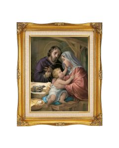 11"x14" Simeone: Holy Family Textured Art in a 15"x18" Ornate Antiqued Gold Frame with Inner Linen Border