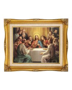 11"x14" Bonella: Last Supper Textured Art in a 15"x18" Ornate Antiqued Gold Frame with Inner Linen Border