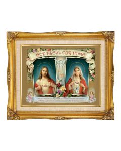 11"x14" House Blessing-SHJ and IHM Textured Art in a 15"x18" Ornate Antiqued Gold Frame with Inner Linen Border