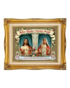 11"x14" House Blessing-SHJ and IHM (SPANISH) Textured Art in a 15"x18" Ornate Antiqued Gold Frame with Inner Linen Border