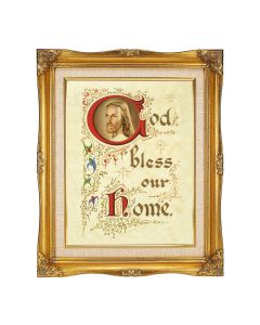 11"x14" House Blessing-Head of Christ Textured Art15"x18" Ornate Antiqued Gold Frame with Inner Linen Border 