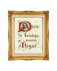 11"x14" House Blessing (Spanish) -Ecce Homo Textured Art in a 15"x18" Ornate Antiqued Gold Frame with Inner Linen Border