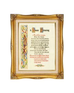 11"x14" House Blessing Textured Art in a 15"x18" Ornate Antiqued Gold Frame with Inner Linen Border