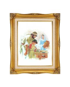 11"x14" Holy Family Textured Art by Hook in a 15"x18" Ornate Antiqued Gold Frame with Inner Linen Border