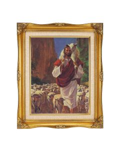 11"x14" Hook: The Good Shepherd Textured Art in a 15"x18" Ornate Antiqued Gold Frame with Inner Linen Border