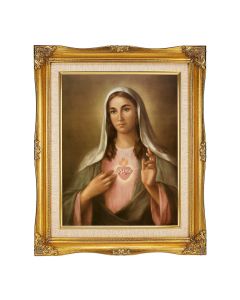11"x14" Immaculate Heart of Mary Textured Art by La Fuente in a 15"x18" Ornate Antiqued Gold Frame with Inner Linen Border