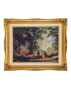 11"x14" Zund: Way to Emmaus Textured Art in a 15"x18" Ornate Antiqued Gold Frame with Inner Linen Border