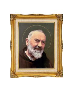 11"x14" St. Pio Textured Art in a 15"x18" Ornate Antiqued Gold Frame with Inner Linen Border