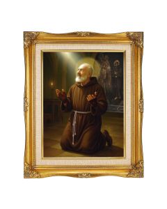  11"x14" St. Pio at Prayer Textured Art in a 15"x18" Ornate Antiqued Gold Frame with Inner Linen Border