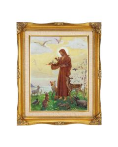 11"x14" Saint Francis Textured Art in a 15"x18" Ornate Antiqued Gold Frame with Inner Linen Border