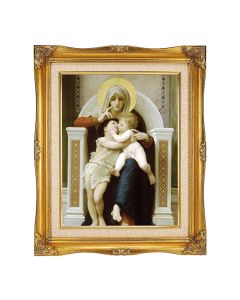 11"x14" Bouguereau: The Virgin, The Baby Jesus and St. John The Baptist Textured Art in a 15"x18" Ornate Antiqued Gold Frame with Inner Linen Border