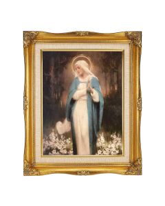 11"x14"Chambers: O.L. Among the Lilies Textured Art in a 15"x18" Ornate Antiqued Gold Frame with Inner Linen Border