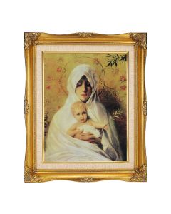 11"x14" Our Lady of the Olives Textured Art in a 15"x18" Ornate Antiqued Gold Frame with Inner Linen Border