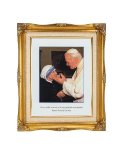 11"x14" Saint John Paul II and St. Teresa of Calcutta Textured Art in a 15"x18" Ornate Antiqued Gold Frame with Inner Linen Border