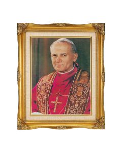 11"x14" Saint John Paul II Textured Art in a 15"x18" Ornate Antiqued Gold Frame with Inner Linen Border