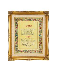 11"x14" The Peace Prayer Textured Art in a 15"x18" Ornate Antiqued Gold Frame with Inner Linen Border