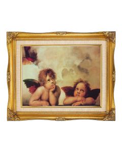 11"x14" Raphael: Sistine Angels Textured Art in a 15"x18" Ornate Antiqued Gold Frame with Inner Linen Border