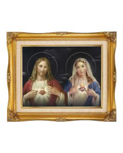 11"x14" Sacred Hearts Textured Art in a 15"x18" Ornate Antiqued Gold Frame with Inner Linen Border