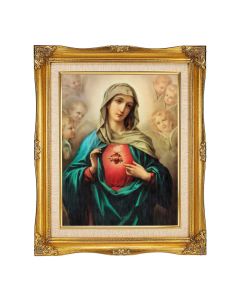 11"x14" sized I.H.M. Textured Art in a 15"x18" Ornate Antiqued Gold Frame with Inner Linen Border