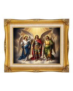 11"x14" The Three Archangels Textured Art in a 15"x18" Ornate Antiqued Gold Frame with Inner Linen Border