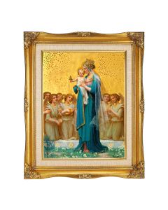 11"x14" Vidal: Madonna and Child Textured Art. in a 15"x18" Ornate Antiqued Gold Frame with Inner Linen Border