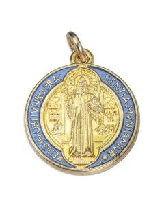 20mm St. Benedict Gold Plated Medal with Red and Blue Epoxy