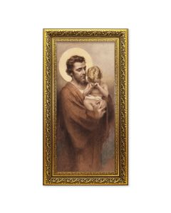 14 1/2" x 26" Antique Gold Leaf Frame with 10" x 20" Chambers: St. Joseph with Crying Jesus Print 