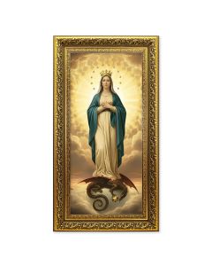 14 1/2" x 26" Antique Gold Leaf Frame with 10" x 20" Mary Immaculate of The Sun Print 