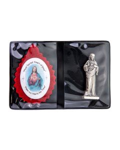 2 1/4" Sacred Heart Badge and Statue in Vinyl Pocket Folder-P65
