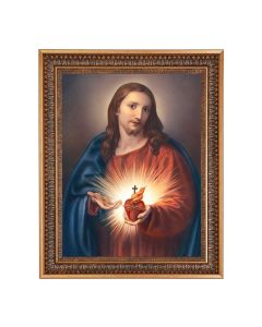12" x 16" Batoni: Sacred Heart of Jesus Print in 15.5" x 19.5" Vintage Bronze Acanthus Leaves Frame with Velvet Backing and Plexiglass